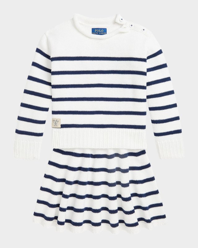 Girl's Cotton Stripe Sweater & Skirt Set, Size 2-